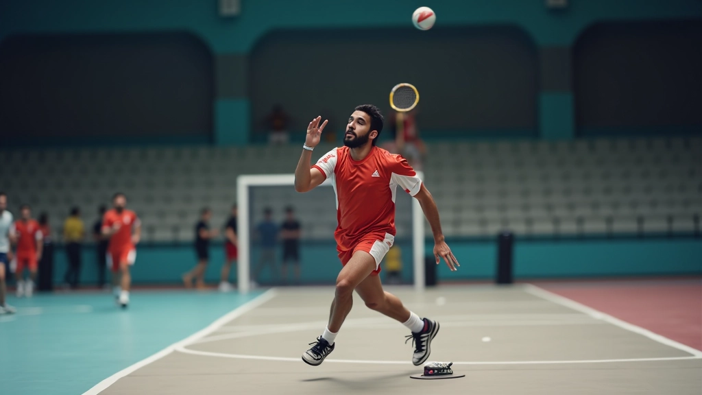 لاعب كرة يد محترف يقوم برمية قوية أثناء مباراة رسمية