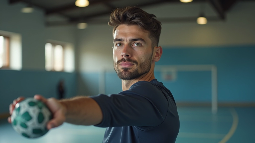 لاعب كرة يد يقوم بتمارين الإطالة الثابتة والمرونة قبل المباراة
