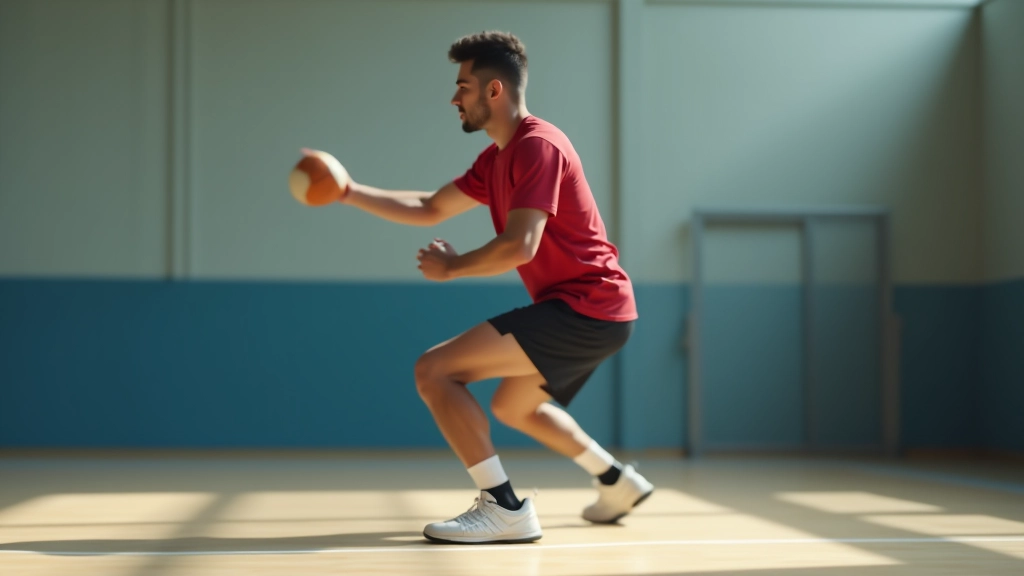 لاعب كرة يد يوضح وضعية الجسم الصحيحة أثناء التحضير للرمية